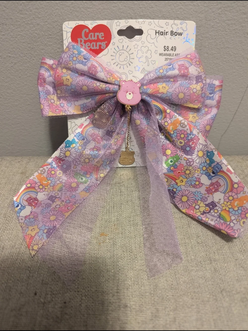 Care Bears Lavender Floral Ribbon Bow Hair Clip with Charm